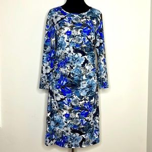 REISS Blue Floral Ruched Dress L